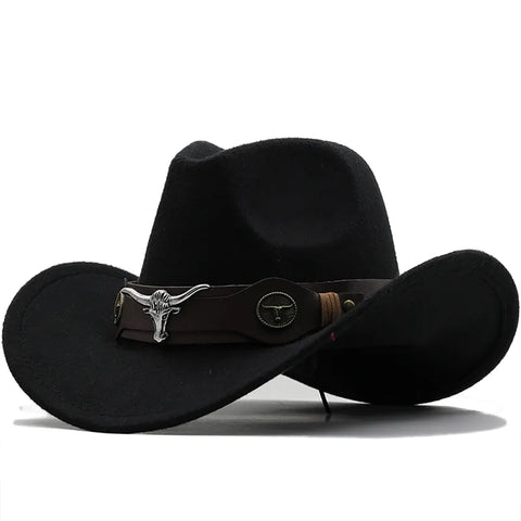Wome Men Black Wool Chapeu Western Cowboy Hat