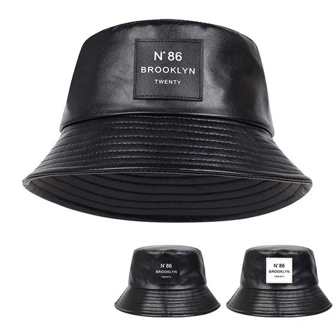Unisex N86 Label Personality Pu Leather Bucket Hats