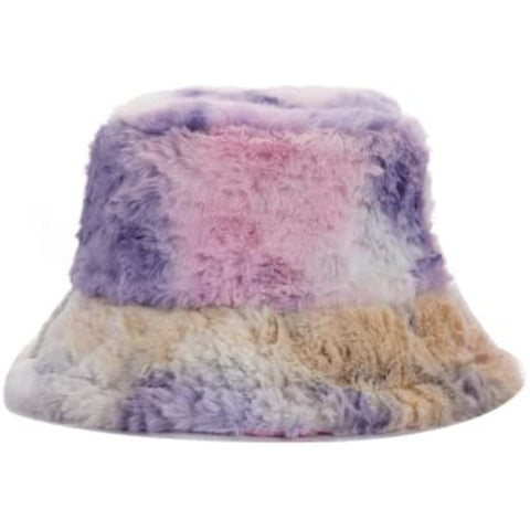 Winter Bucket Hat Rainbow Tie-dye Plush Fisherman Hat