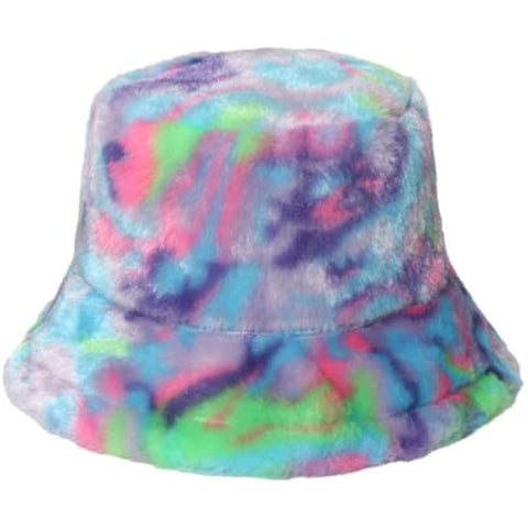 Women's Plush Colorful Rainbow Tie-dye Fisherman Hat