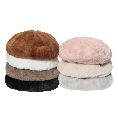 NEWBLOM Painter Hat Winter Wool Bud Hat Pure Color Faux Rabbit Fur Plush Beret