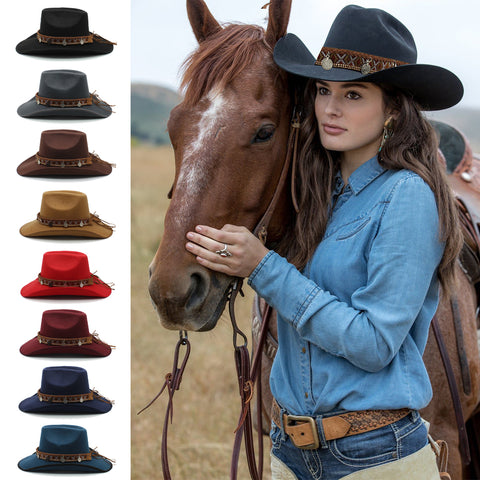 Men Women Western Cowboy Hats Wide Brim Panama Sunhats