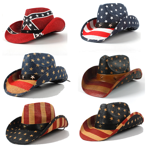 Summer USA Flag Straw Cowboy Hats For Men And Women