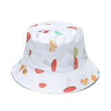 White Cute Mushroom Print Bucket Hat