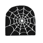 Gothic Spider Web Jacquard Beanie Y2K Unisex Skull for Women Men's Hip Knit Hat