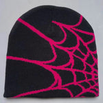 Gothic Spider Web Jacquard Beanie Y2K Unisex Skull for Women Men's Hip Knit Hat