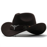 Wome Men Black Wool Chapeu Western Cowboy Hat