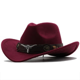 Wome Men Black Wool Chapeu Western Cowboy Hat