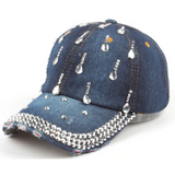 NEWBLOM Rhinestone Bow Crown Denim Baseball Cap