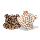 NEWBLOM Women's Leopard Print Faux Fur Bucket Hat