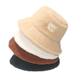 NEWBLOM Embroidered Bear Plush Hat Warm Fisherman Hat