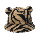 NEWBLOM Women's Leopard Print Faux Fur Bucket Hat