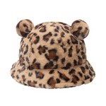 NEWBLOM Women's Leopard Print Faux Fur Bucket Hat