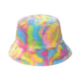 Women's Plush Colorful Rainbow Tie-dye Fisherman Hat