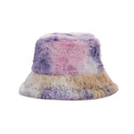 Winter Bucket Hat Rainbow Tie-dye Plush Fisherman Hat