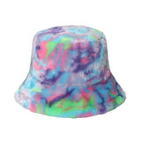 Women's Plush Colorful Rainbow Tie-dye Fisherman Hat