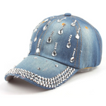 NEWBLOM Rhinestone Bow Crown Denim Baseball Cap