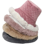 Women Plaid Warm Plush Fisherman Hat