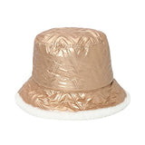 Winter Warm Bucket Hat Metal Leather Wave Plush Fisherman Hat