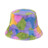 Women's Plush Colorful Rainbow Tie-dye Fisherman Hat