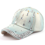 NEWBLOM Rhinestone Bow Crown Denim Baseball Cap