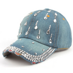 NEWBLOM Rhinestone Bow Crown Denim Baseball Cap