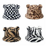 NEWBLOM Women's Leopard Print Faux Fur Bucket Hat