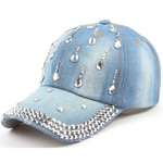 NEWBLOM Rhinestone Bow Crown Denim Baseball Cap