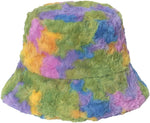 Women's Plush Colorful Rainbow Tie-dye Fisherman Hat