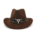 Cowboy Hat with Cow Head Band Wide Brim Hat Pop Jazz Hat