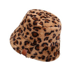 NEWBLOM Leopard Fluffy Hat Faux Fur Warm Bucket Hats