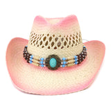 Handmade Weave Curling Brim Cowgirl Summer Hats Sombrero Cap