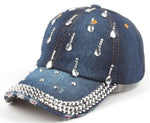 NEWBLOM Rhinestone Bow Crown Denim Baseball Cap