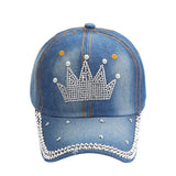 NEWBLOM Rhinestone Bow Crown Denim Baseball Cap