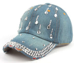 NEWBLOM Rhinestone Bow Crown Denim Baseball Cap