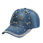 NEWBLOM Rhinestone Bow Crown Denim Baseball Cap