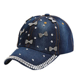 NEWBLOM Rhinestone Bow Crown Denim Baseball Cap