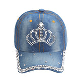 NEWBLOM Rhinestone Bow Crown Denim Baseball Cap