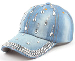 NEWBLOM Rhinestone Bow Crown Denim Baseball Cap