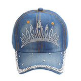 NEWBLOM Rhinestone Bow Crown Denim Baseball Cap