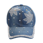 NEWBLOM Rhinestone Bow Crown Denim Baseball Cap