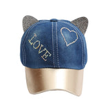 NEWBLOM Rhinestone Bow Crown Denim Baseball Cap