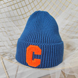 NEWBLOM Letter C embroidered warm ear protection knitted hat