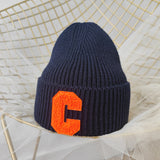 NEWBLOM Letter C embroidered warm ear protection knitted hat