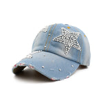 NEWBLOM Women Bling Tiara Distressed Denim Baseball Cap