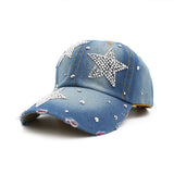 NEWBLOM Women Bling Tiara Distressed Denim Baseball Cap