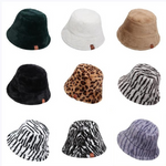 NEWBLOM Leopard Fluffy Hat Faux Fur Warm Bucket Hats