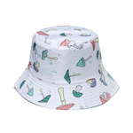 White Cute Mushroom Print Bucket Hat